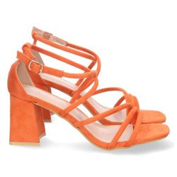 Sandalias de tacón bajo para fiesta tiras cruzadas mujer naranja JL730