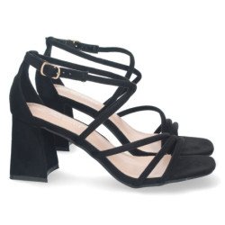 Sandalias de tacón bajo para fiesta tiras cruzadas mujer negro JL730