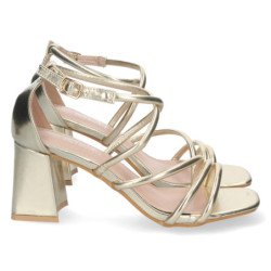 Sandalias doradas de tacón bajo para fiesta tiras cruzadas mujer JL730