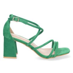 Sandalias de tacón bajo para fiesta tiras cruzadas mujer verde JL730
