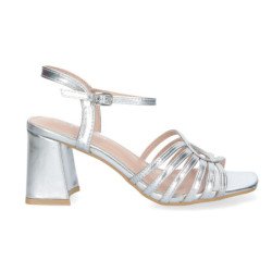 Sandalias plateadas de vestir tacón cómodo para mujer JL777