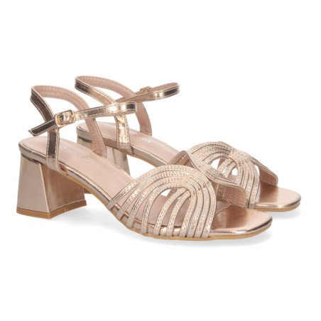 Sandalias tacón medio cómodo para fiesta elegante para mujer color champán JL778