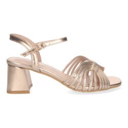 Sandalias tacón medio cómodo para fiesta elegante para mujer color champán JL778