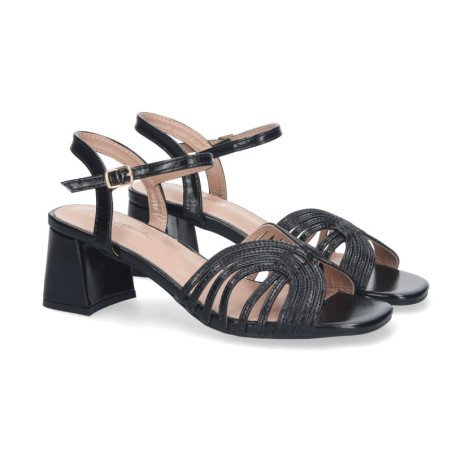 Sandalias tacón medio cómodo para fiesta elegante para mujer color negro JL778