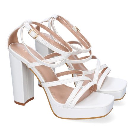 Sandalias de vestir tacón comodo para mujer color blanco JL851
