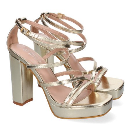 Sandalias doradas de vestir tacón comodo para mujer JL851