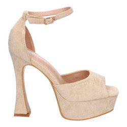 Sandalias de fiesta tacón y plataforma para mujer color beige JL8550
