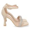 Sandalias fiesta de tacón cierre hebilla mujer color beige