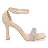 Sandalias fiesta de tacón cierre hebilla mujer color beige