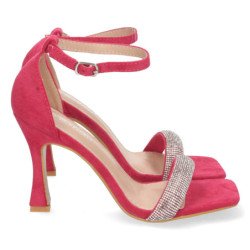 Sandalias fiesta de tacón cierre hebilla mujer color fucsia