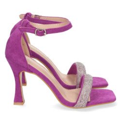 Sandalias fiesta de tacón cierre hebilla mujer color lila