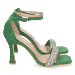 Sandalias fiesta de tacón cierre hebilla mujer color verde