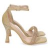 Sandalias de fiesta doradas con tacón cierre hebilla para mujer