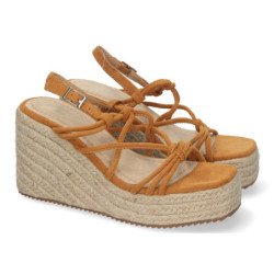 Sandalias de cuña en yute con tiras y plataforma camel JNS-5P500