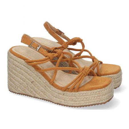 Sandalias de cuña en yute con tiras y plataforma camel JNS-5P500