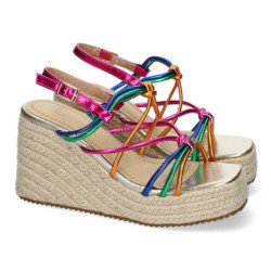 Sandalias de cuña en yute con tiras para mujer multicolor 5p500