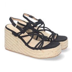 Sandalias de cuña en yute con tiras y plataforma negras JNS-5P500