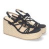 Sandalias de cuña en yute con tiras y plataforma negras JNS-5P500
