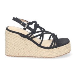 Sandalias de cuña en yute con tiras y plataforma negras JNS-5P500