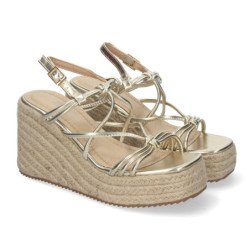 Sandalias doradas de cuña en yute de tiras para mujer JNS-5P500