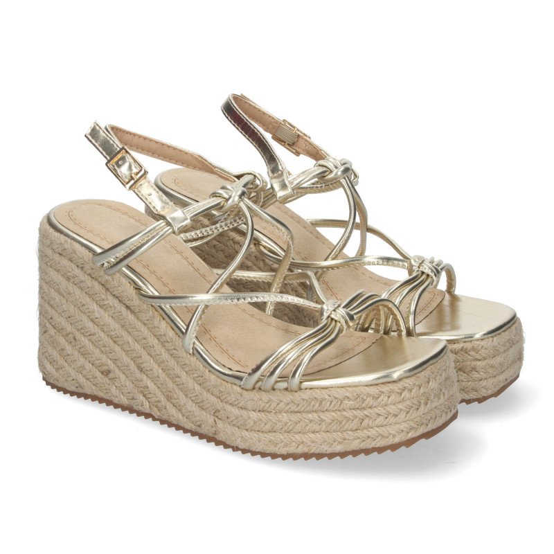 Sandalias doradas de cuña en yute de tiras para mujer JNS-5P500
