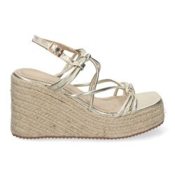 Sandalias doradas de cuña en yute de tiras para mujer JNS-5P500