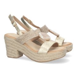 Sandalias doradas de tacón y plataforma en yute mujer JNS-5Q29