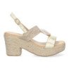 Sandalias doradas de tacón y plataforma en yute mujer JNS-5Q29