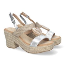 Sandalias plateadas de tacón y plataforma en yute para mujer JNS-5Q29