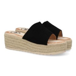 Sandalias de cuña en yute para mujer color negro KK-910