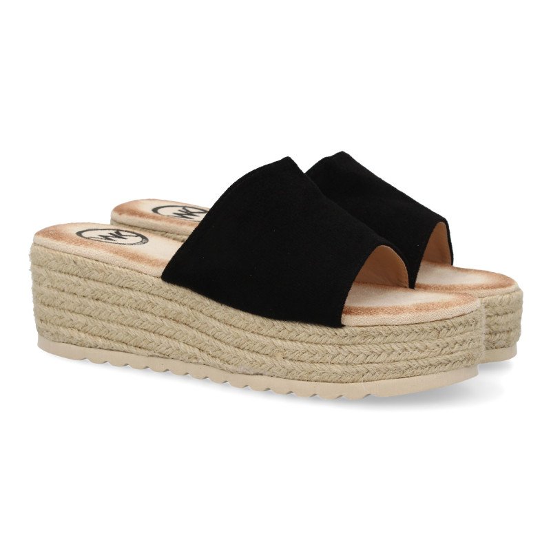 Sandalias de cuña en yute para mujer color negro KK-910