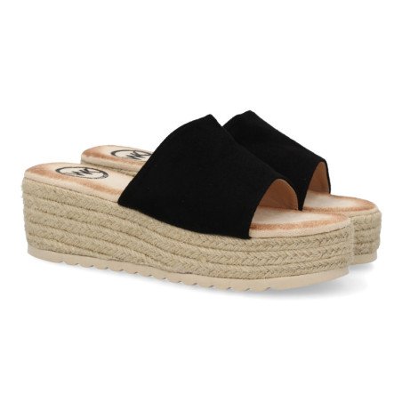 Sandalias de cuña en yute para mujer color negro KK-910