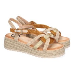 Sandalias planas de yute trenzado para mujer color camel KK-986