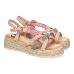 Sandalias planas de yute trenzado para mujer color rosa KK-986