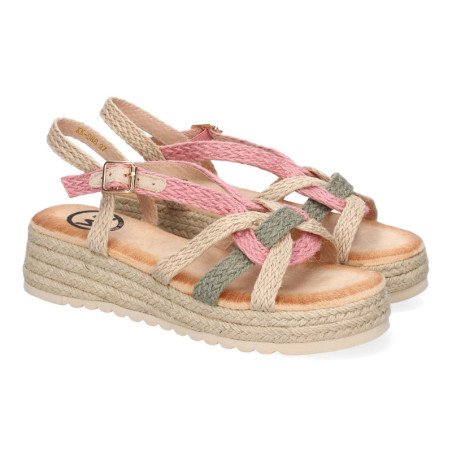 Sandalias planas de yute trenzado para mujer color rosa KK-986