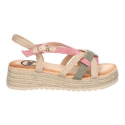Sandalias planas de yute trenzado para mujer color rosa KK-986