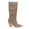 Botas altas de tacón medio con hebillas estilo motero mujer color caqui L1000