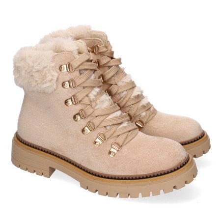 Botines estilo leñador forrados en pelo para mujer color beige L1007