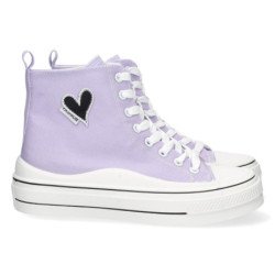 Zapatillas lona altas abotinadas color lila mujer LHD-85