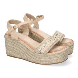 Sandalias de cuña y plataforma en yute para mujer color beige LL-03