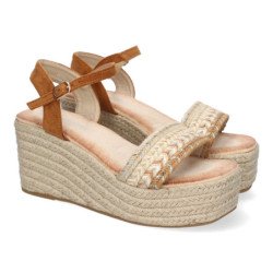 Sandalias de cuña y plataforma en yute para mujer color camel LL-03