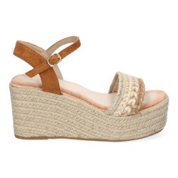 Sandalias de cuña y plataforma en yute para mujer color camel LL-03