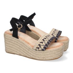 Sandalias de cuña y plataforma en yute para mujer color negro LL-03