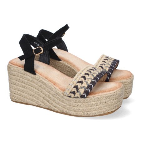 Sandalias de cuña y plataforma en yute para mujer color negro LL-03