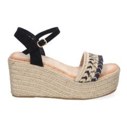 Sandalias de cuña y plataforma en yute para mujer color negro LL-03