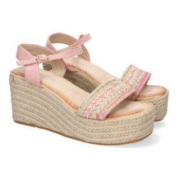Sandalias de cuña y plataforma en yute para mujer color rosa LL-03