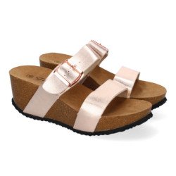 Sandalias de cuña bio con pala fina mujer color champan M-08