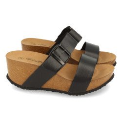 Sandalias de cuña bio con pala fina mujer color negro M-08