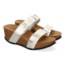 Sandalias doradas de cuña bio con pala fina mujer color M-08