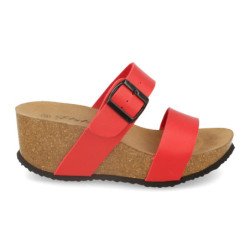Sandalias de cuña bio con pala fina mujer color rojo M-08